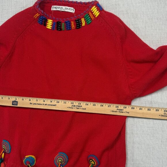 Vintage Michael Simons Embellished Beaded Sweater Red Tassel Knit Size Chest 39" - Picture 12 of 16
